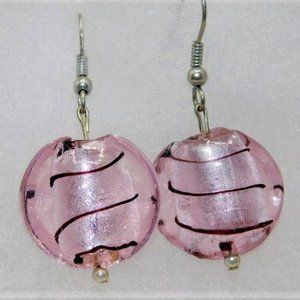 "Murano" Pink Swirl Coin Earrings